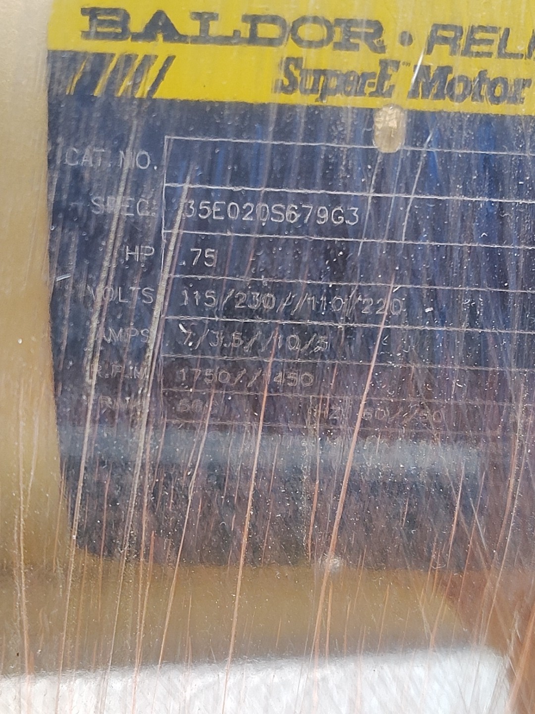 Baldor Reliance Super E Motor 35E020S679G3 .75 HP 1750/1450 RPM PH 1 ABB 115/230