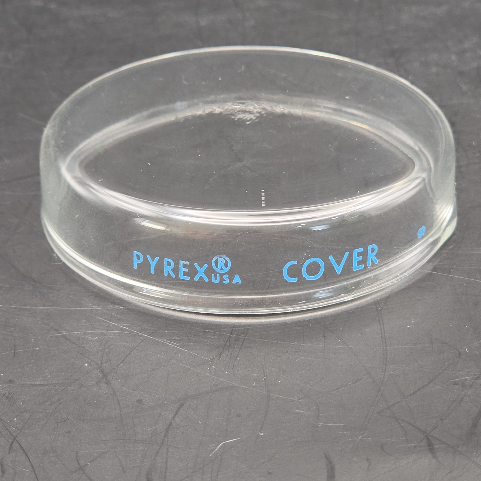 Vintage Corning Pyrex 100mm Glass Petri Dish Cover Only Blue Lettering 3160-101C