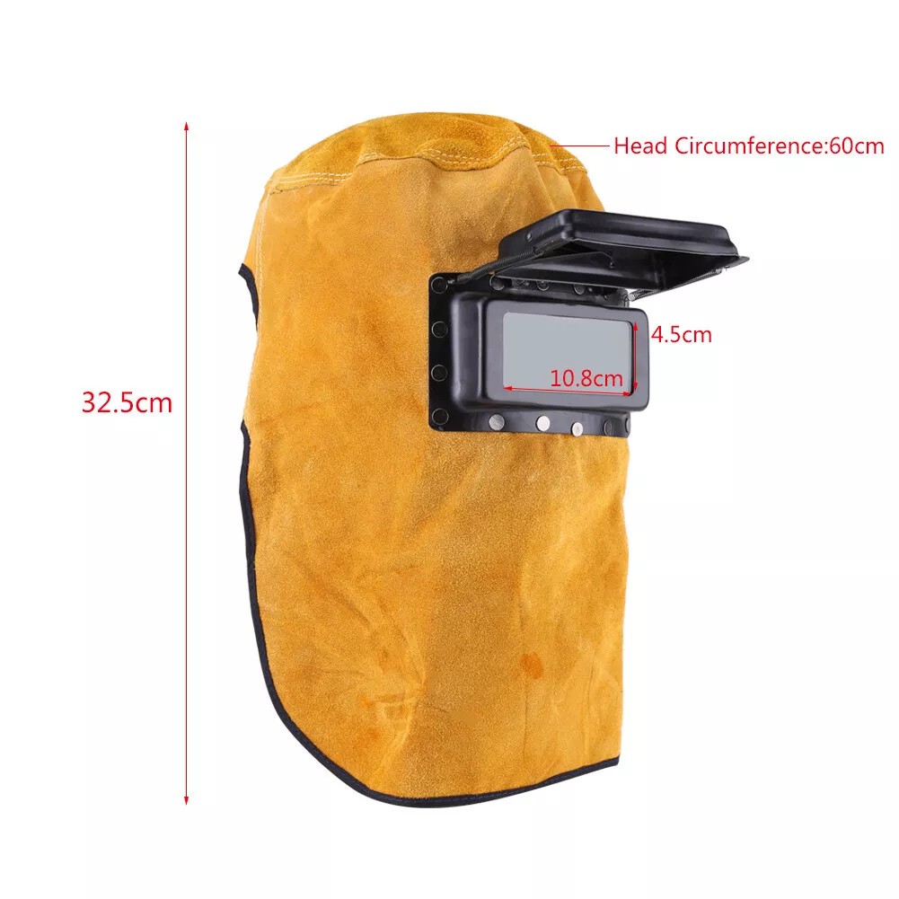 Solar Auto Darkening Filter Lens Welder Cow Leather Welding Helmet Mask Hood Cap