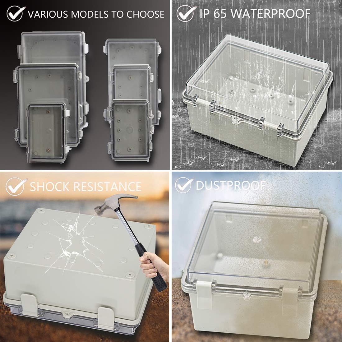 IP65 ABS Junction Box 5.9″ x 3.9″ x 2.8″ Waterproof Enclosure Clear Lid