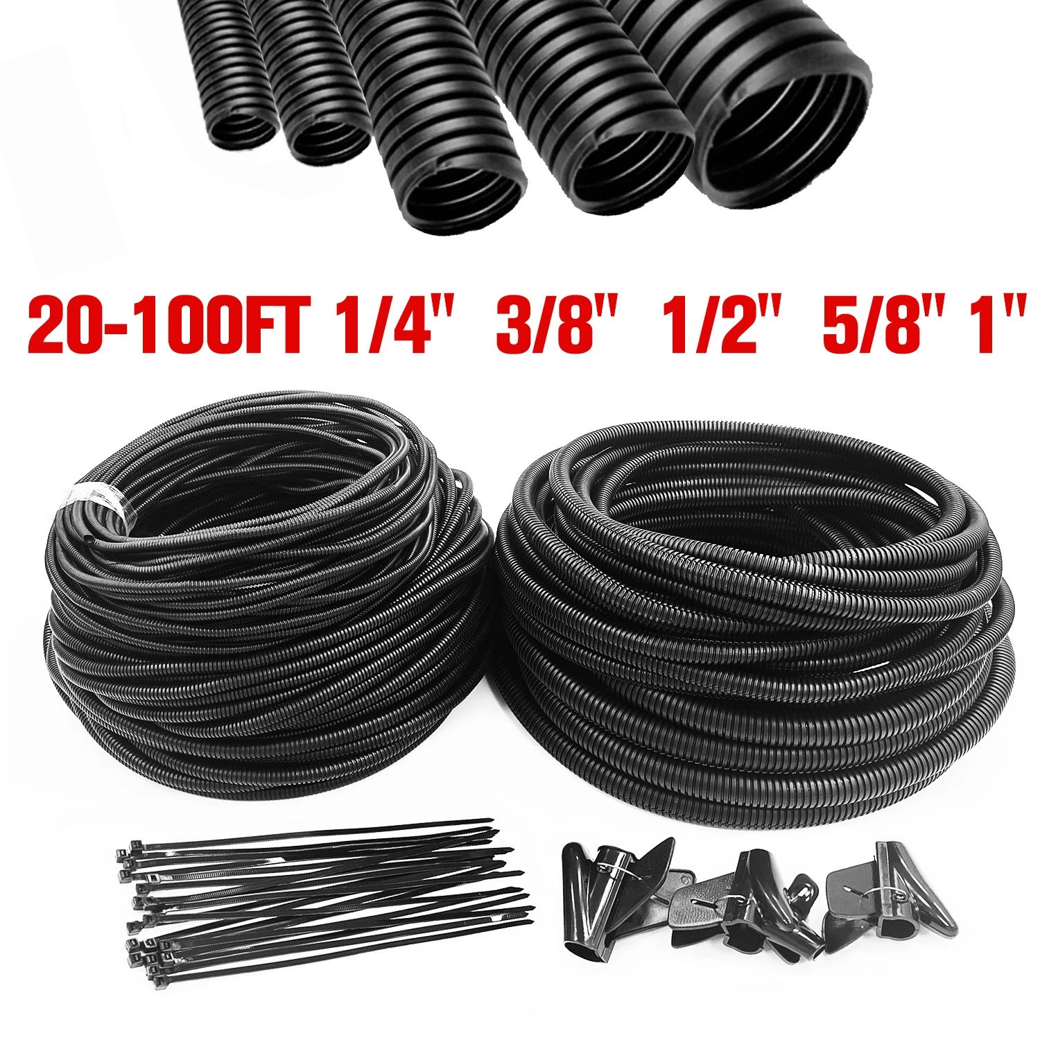 100 FT 1/4” Wire Loom Split Tubing Auto Wire Conduit Flexible Cover all size