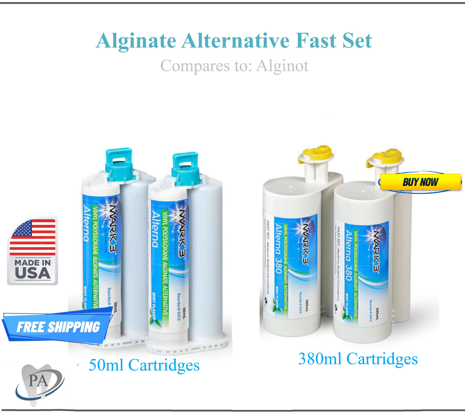 Dental Alginate Substitute Alternative 50ml Cartridges or 380ml Fast Set, Mark3