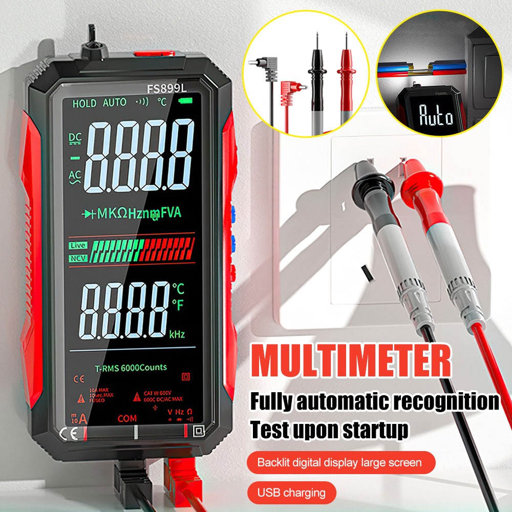 FS899L Smart Digital Multimeter,USB Rechargeable Auto-Ranging Multimeter Tester