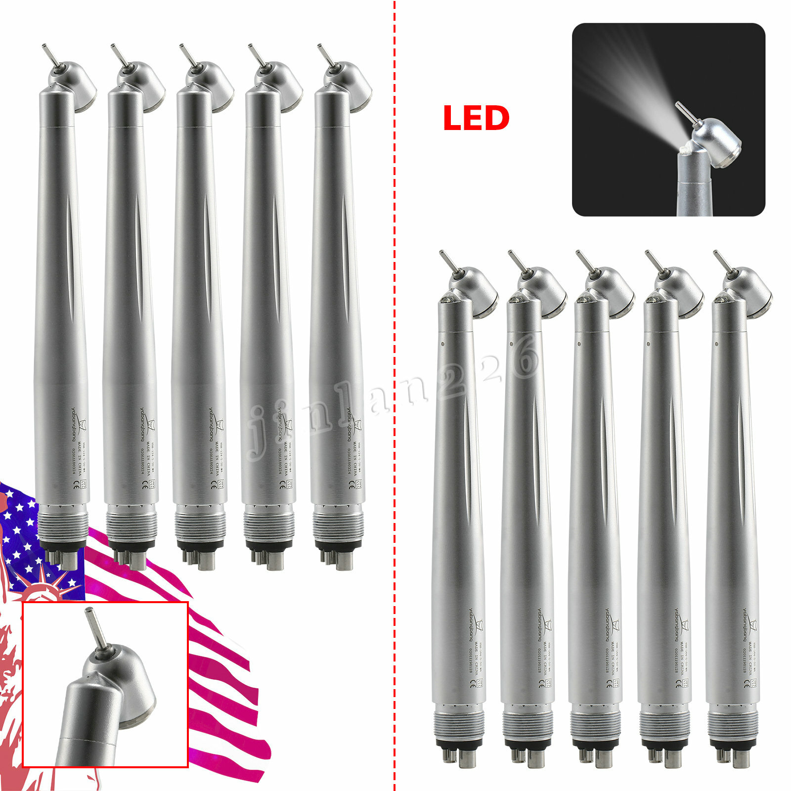 Dental 45° Degree Surgical High Speed (LED E-generator) Handpiece Push 4 Holes