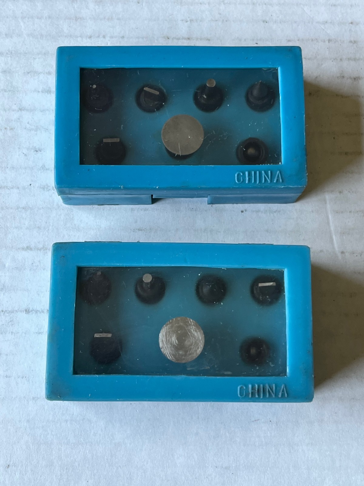 Two Micrometer Anvil Attachment Sets (7 Pieces Each, Spindle, Point, Ball, Flat)