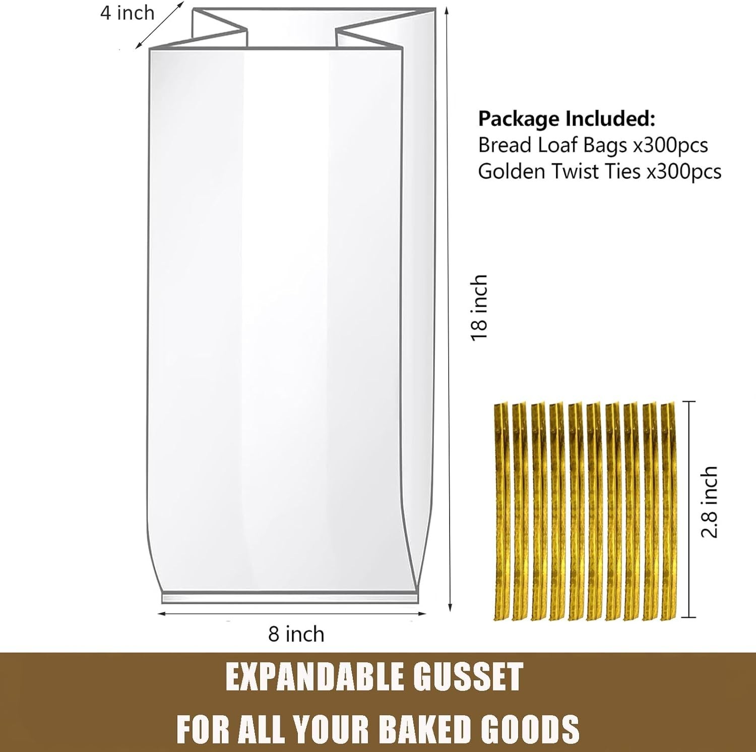 300 Pack Clear Bread Bags with Ties,18x4x8 Inches Plastic Bread Bag Bulk ….