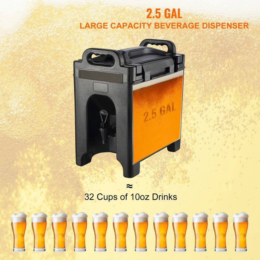 2.5 Gal. Insulated Beverage Dispenser, Food-Grade LDPE Thermal Drink Server, Hot