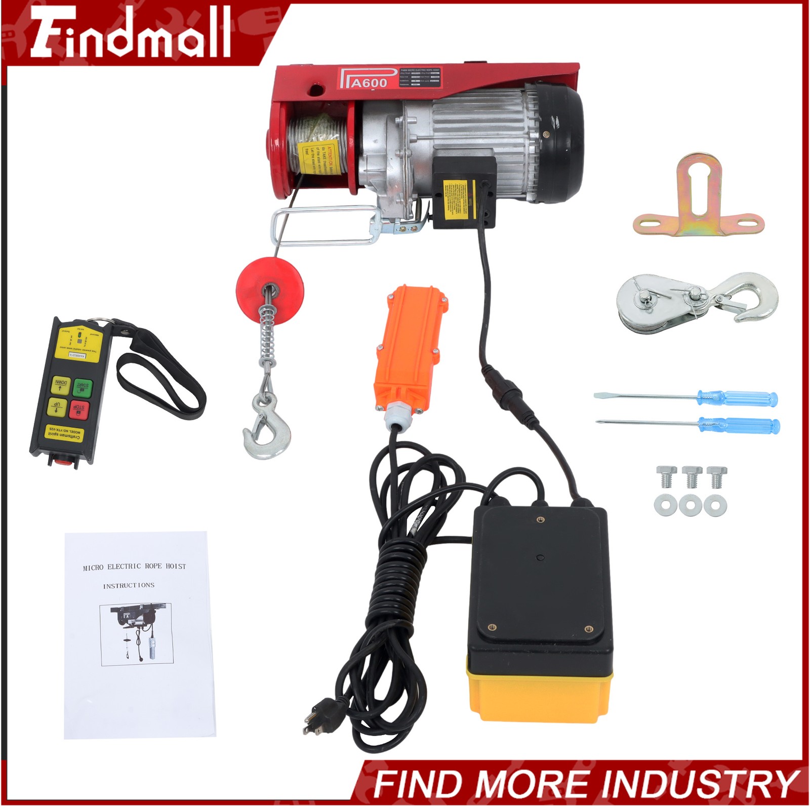 Findmall 1320 lbs 110V Mini Electric Hoist 328 ft Wireless & 14 ft Wired Remote