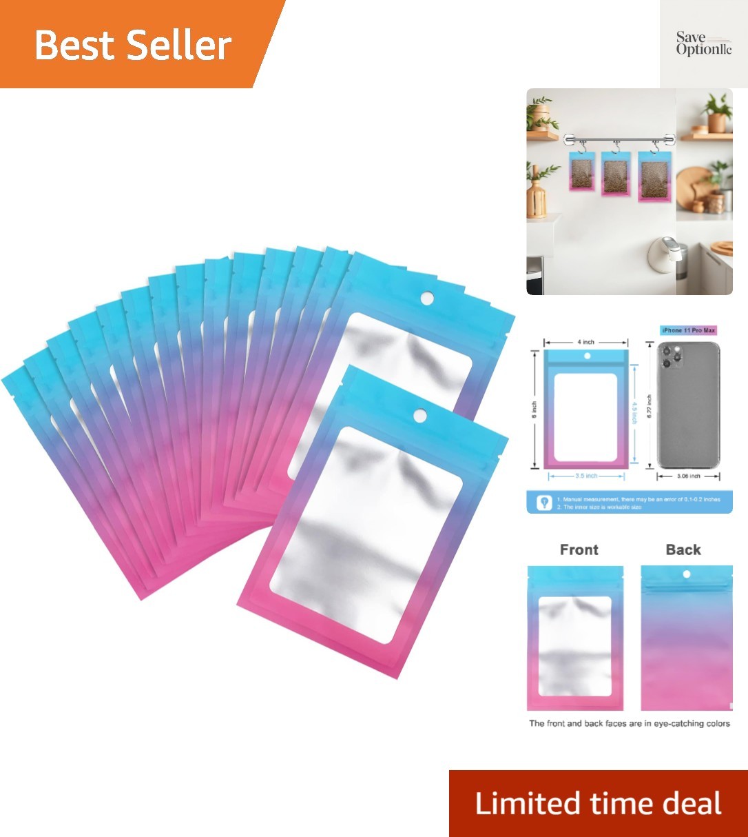 100 Pcs Gradient Colors Resealable Mylar Bags Blue Pink, 4×6 In | Zipper Foil…