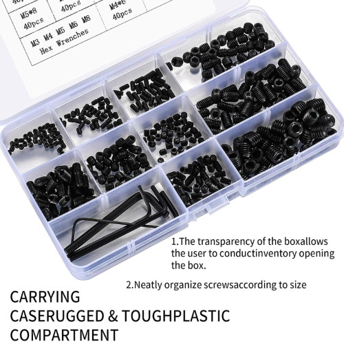 Set Screws Assortment Kit, 400 Pcs M3/M4/M5/M6/M8 Allen Head Hex Socket Grub Scr