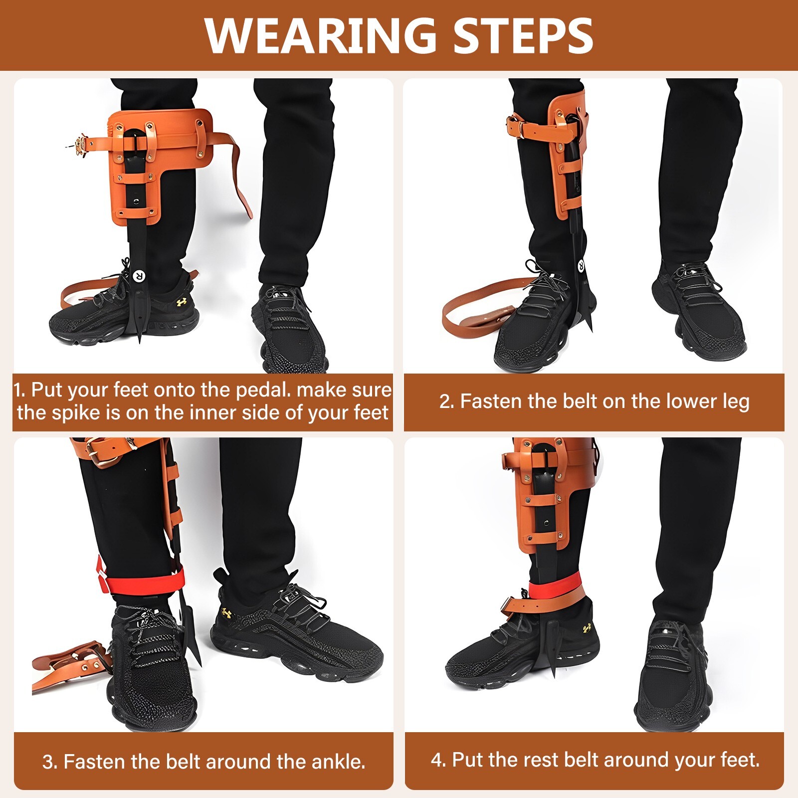 Tree Spikes Adjustable Height Pole Tree Climbing Spurs Steel w/2 Climbing Gear