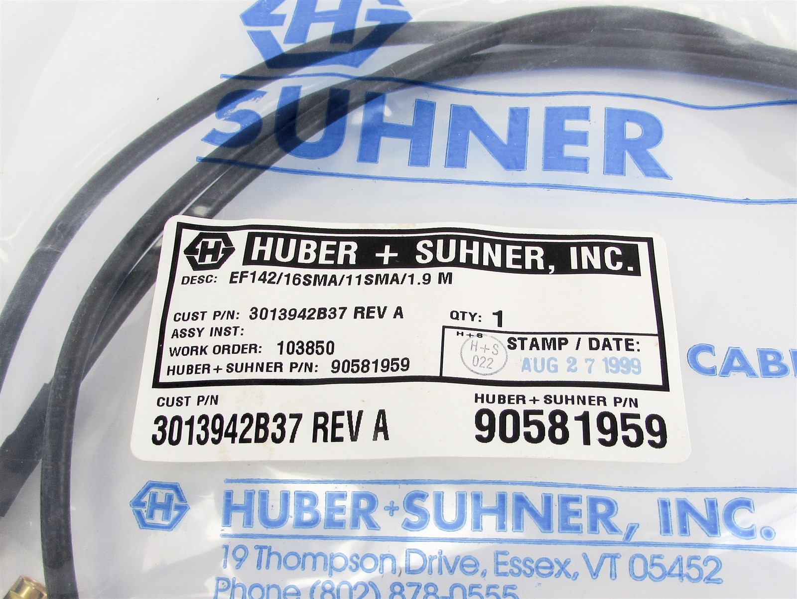 NOS Huber + Suhner 90581959 Cable Assy 16SMA/11SMA/1.9M EF142