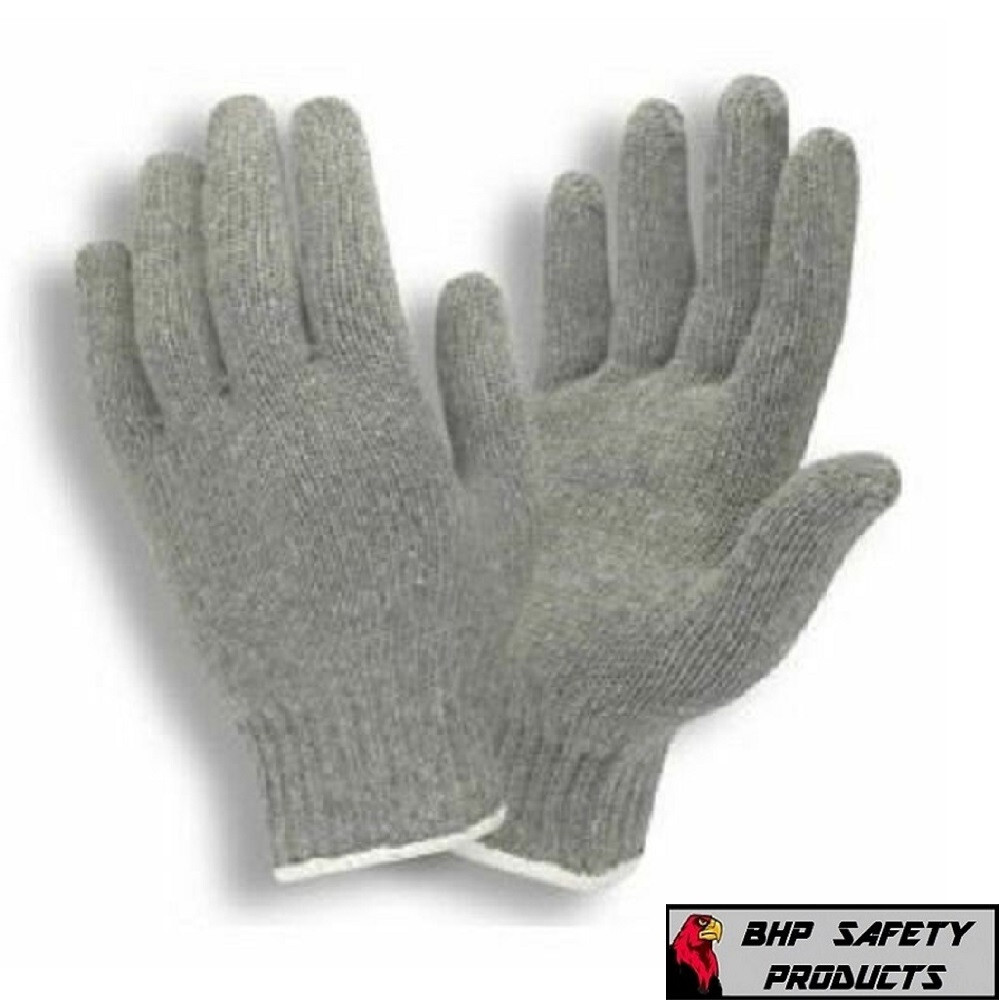 12 PAIR 1 DOZEN GRAY STRING KNIT POLY COTTON WORK GLOVES PAIRS GREY LARGE L