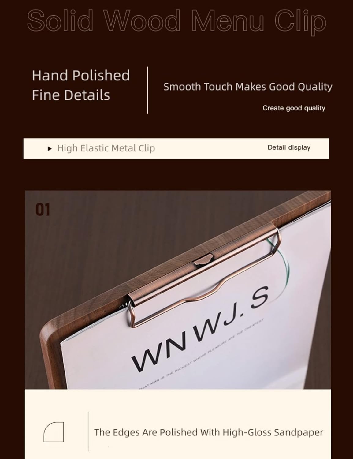 Solid Hardwood Walnut Clipboard with Stand Set – Ideal for Menu Display, Receipt