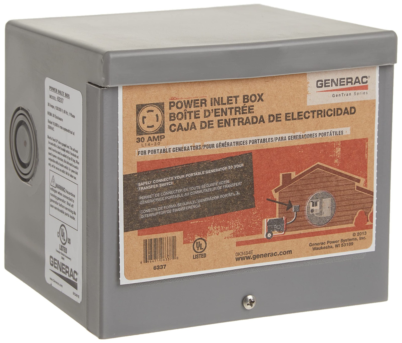 Generac 6337 30-Amp 125/250V Raintight Power Inlet Box for Outdoor Generator