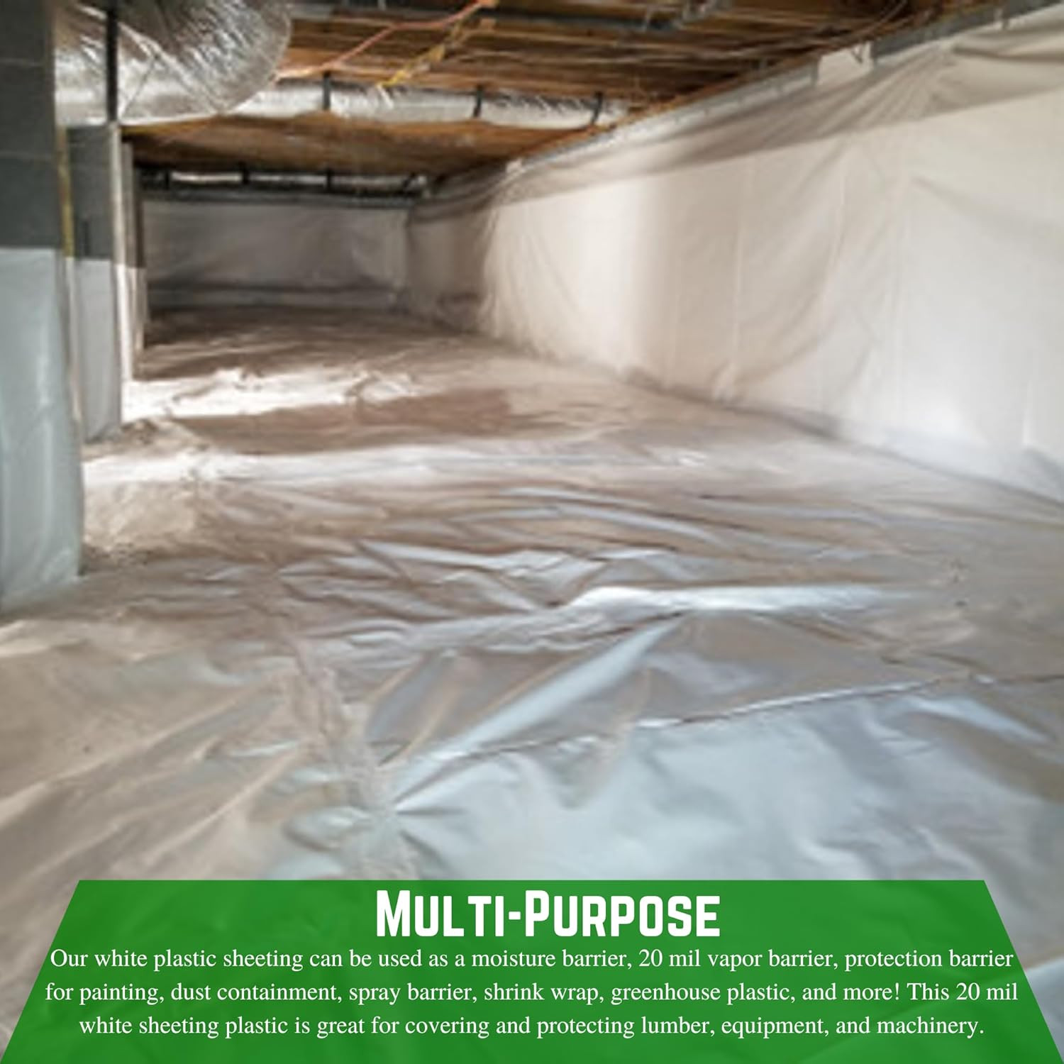 20 Mil Heavy Duty Crawl Space Vapor Barrier – 6’x100′ White Poly Film