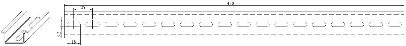 New DIN Rail Slotted Steel, Pre-Cut 35mm x 15mm, 450 mm (~18 (17.7) Inch) Long