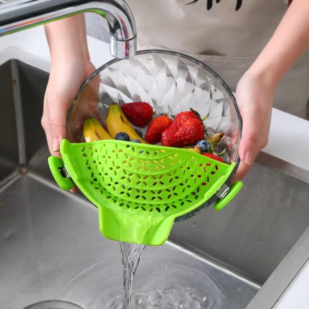 AriesMu Pasta Strainer Clip-on Silicone Colander for 9.45*4.72*2.36in, Green