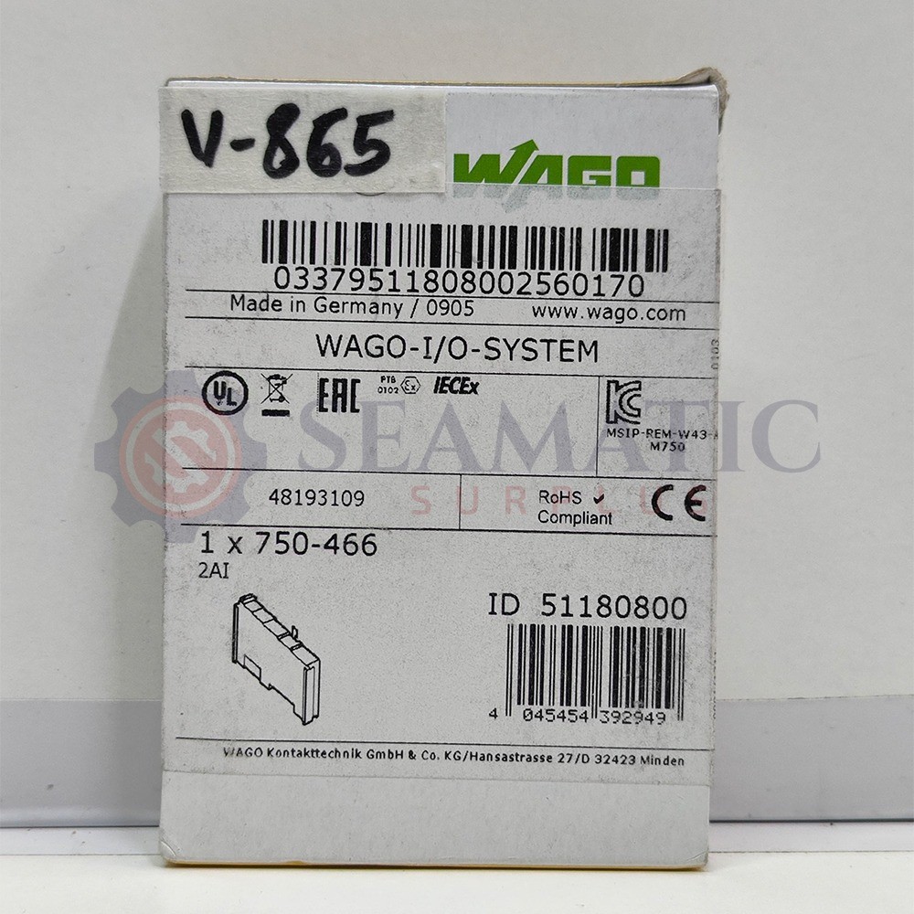 New Sealed WAGO I/O System 750/753 (750-466) 2-channel analog input, V#865