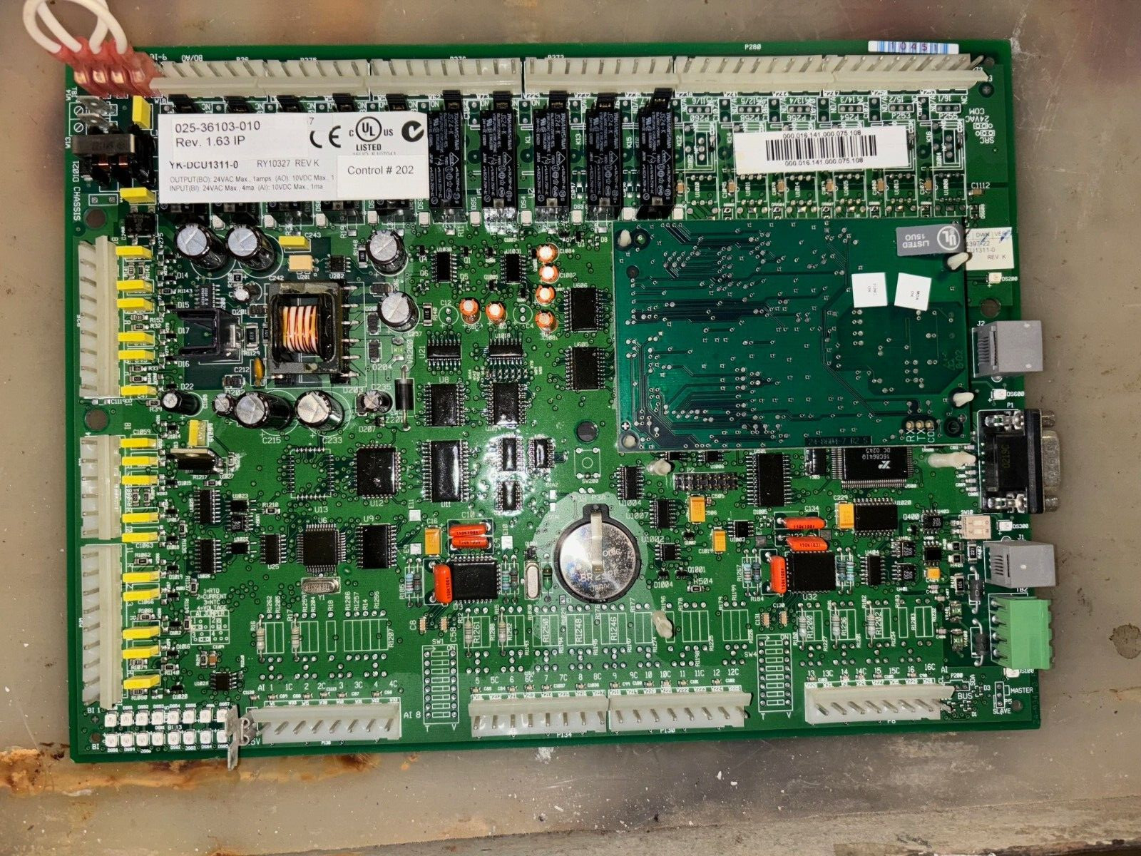 JOHNSON CONTROLS CONTROL BOARD 025-36103-010 RY10327 Rev K , YK-DCU1311-0