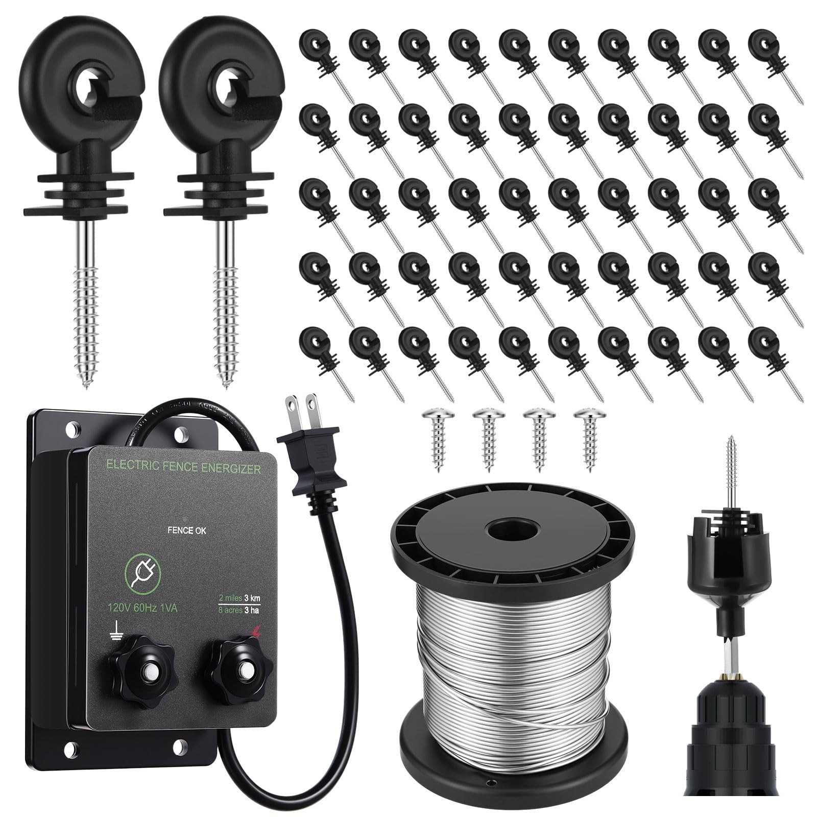2-Mile 5000V 0.1Joule Electric Fence for Preventing Animals Intruding, 50 Bla…