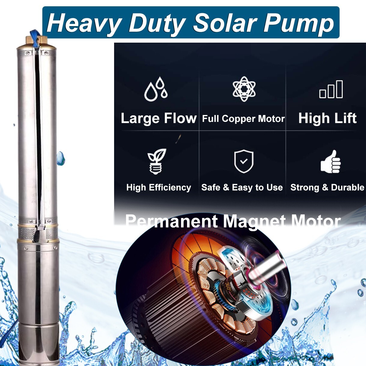 2HP 4″ Solar Pump Submersible Pump Bore Deep Well Pump+MPPT Controller DC 110V