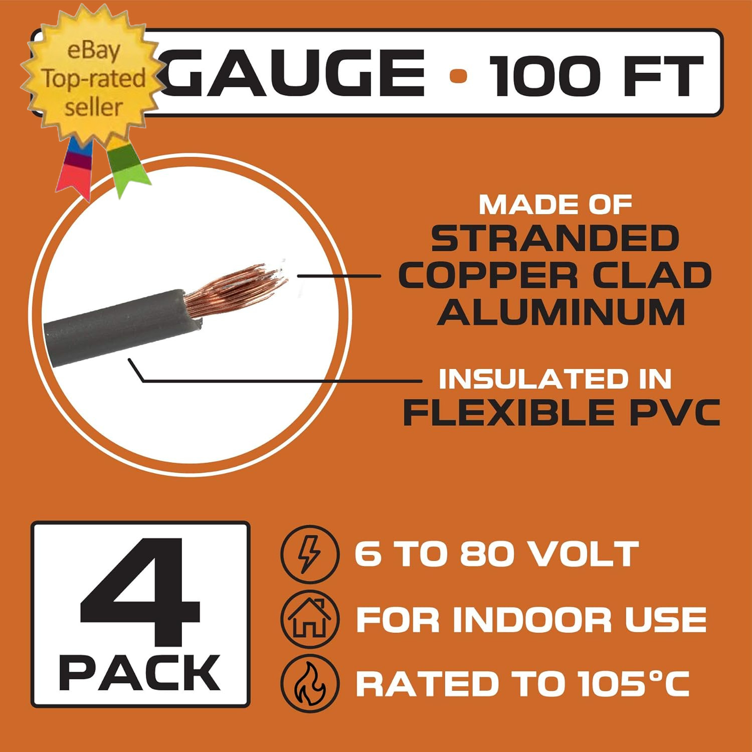 400 Ft 12 Gauge Primary Automotive Wire – 4 Roll Assortment Pack – 100 Ft of Cop