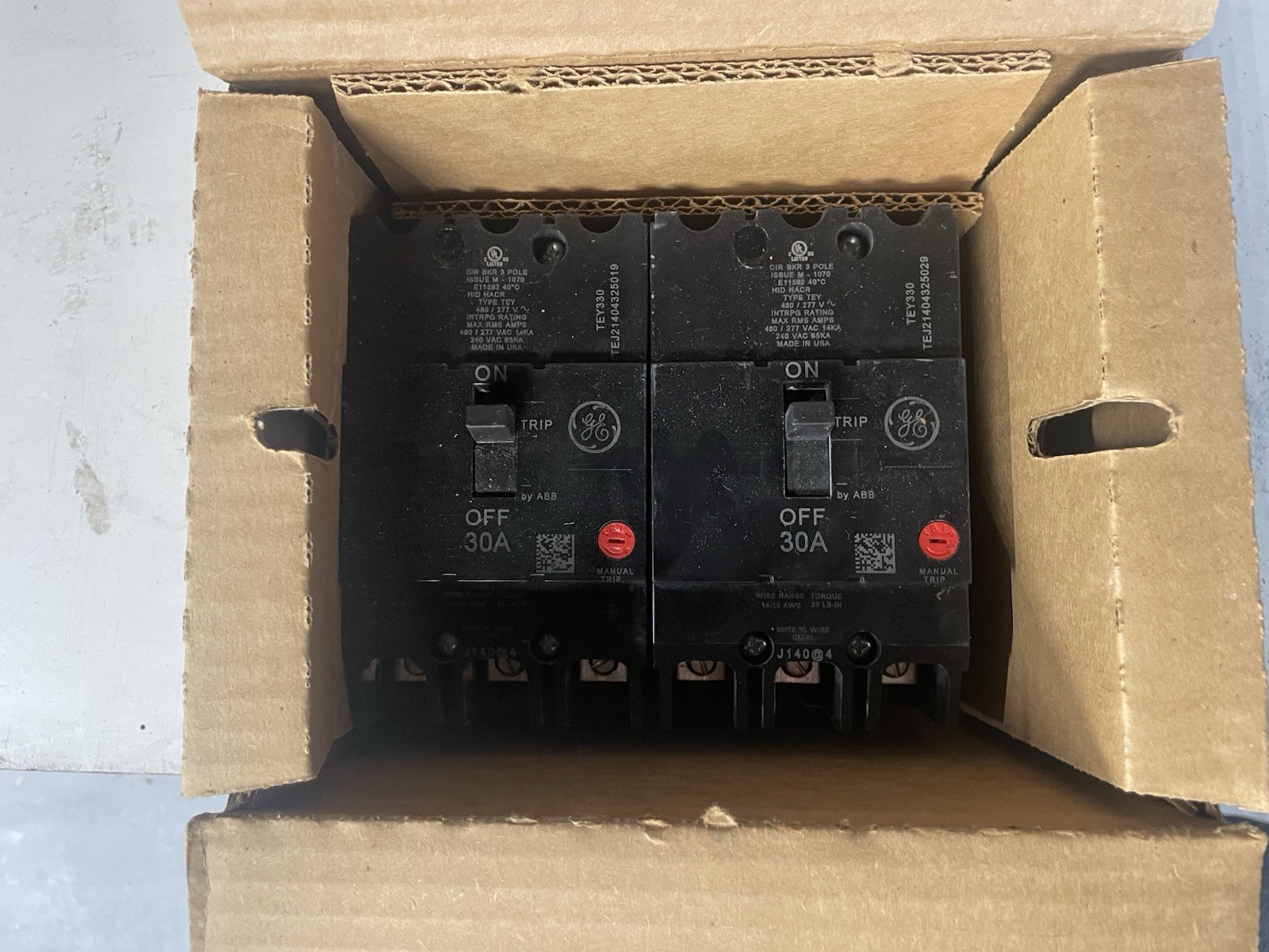 GE TEY330 3 Pole 480V Circuit Breaker (2 in a box )