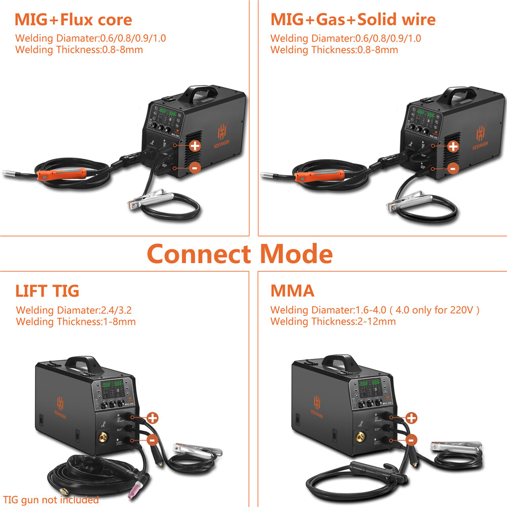 6in1 Gasless MIG Welder Spot/Lift TIG/Stick/Gas MIG 250A 110V/220V for Aluminum