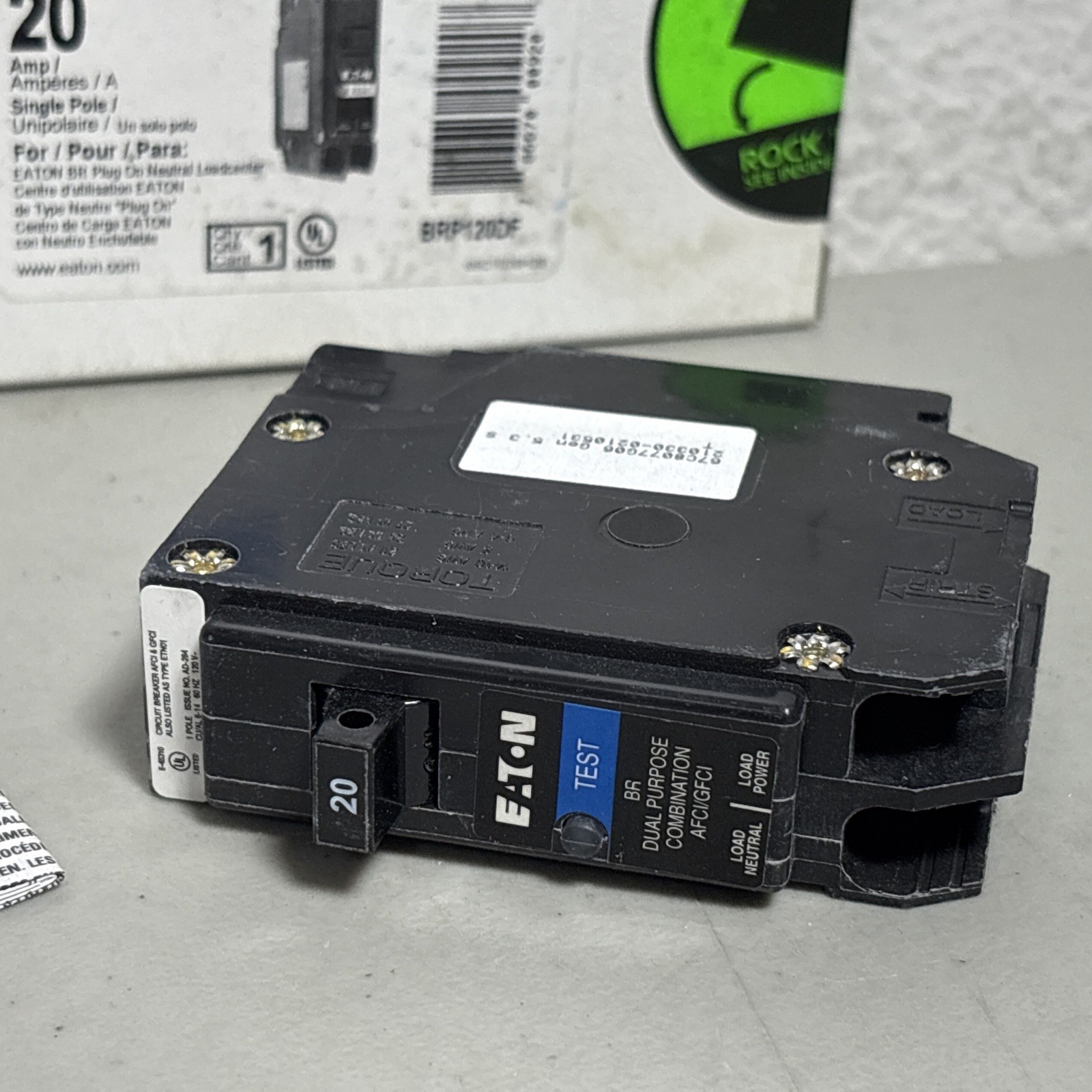 EATON BRP120DF 20 Amp Single Pole Dual Purpose AFCI/CFCI Breaker – New in Box