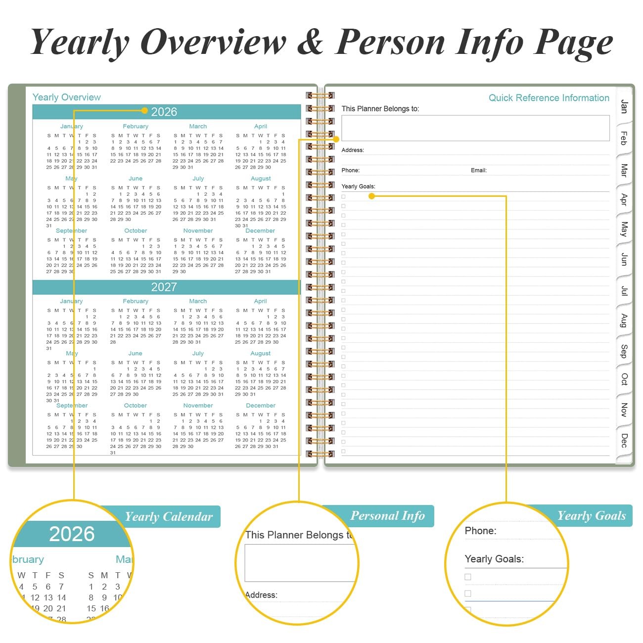 2026 Planner – Weekly Monthly 2026 from January 2026 to A4, Green