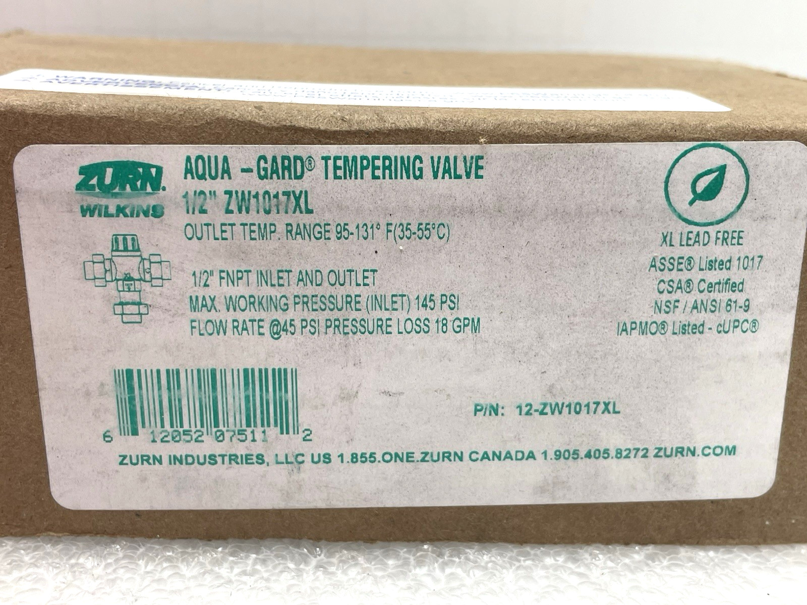 ZURN WILKINS ZW1017XL AQUA-GARD 1/2″ THERMOSTATIC MIXING TEMPERING VALVE FNPT