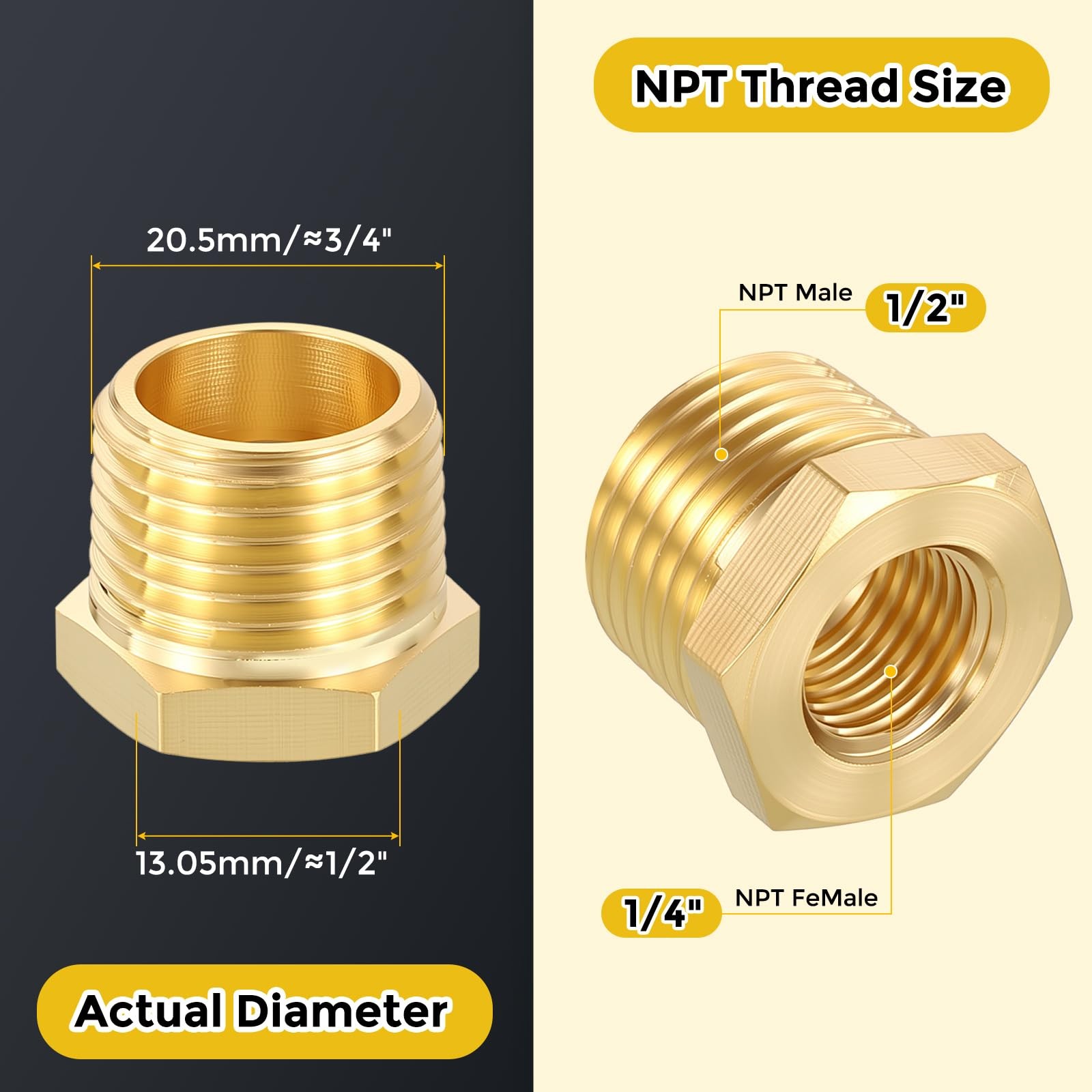 METALLIXITY 10PCS 1/2″ Male NPT to 1/4″ FeMale NPT, Brass Pipe Fittings