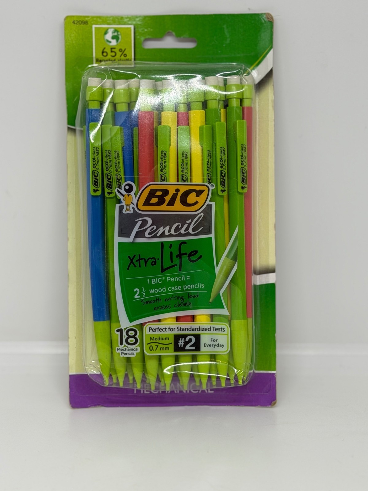 NEW BIC Xtra Life Mechanical Pencils #2 0.7mm 18-Pack Recycled Plastic Assorted