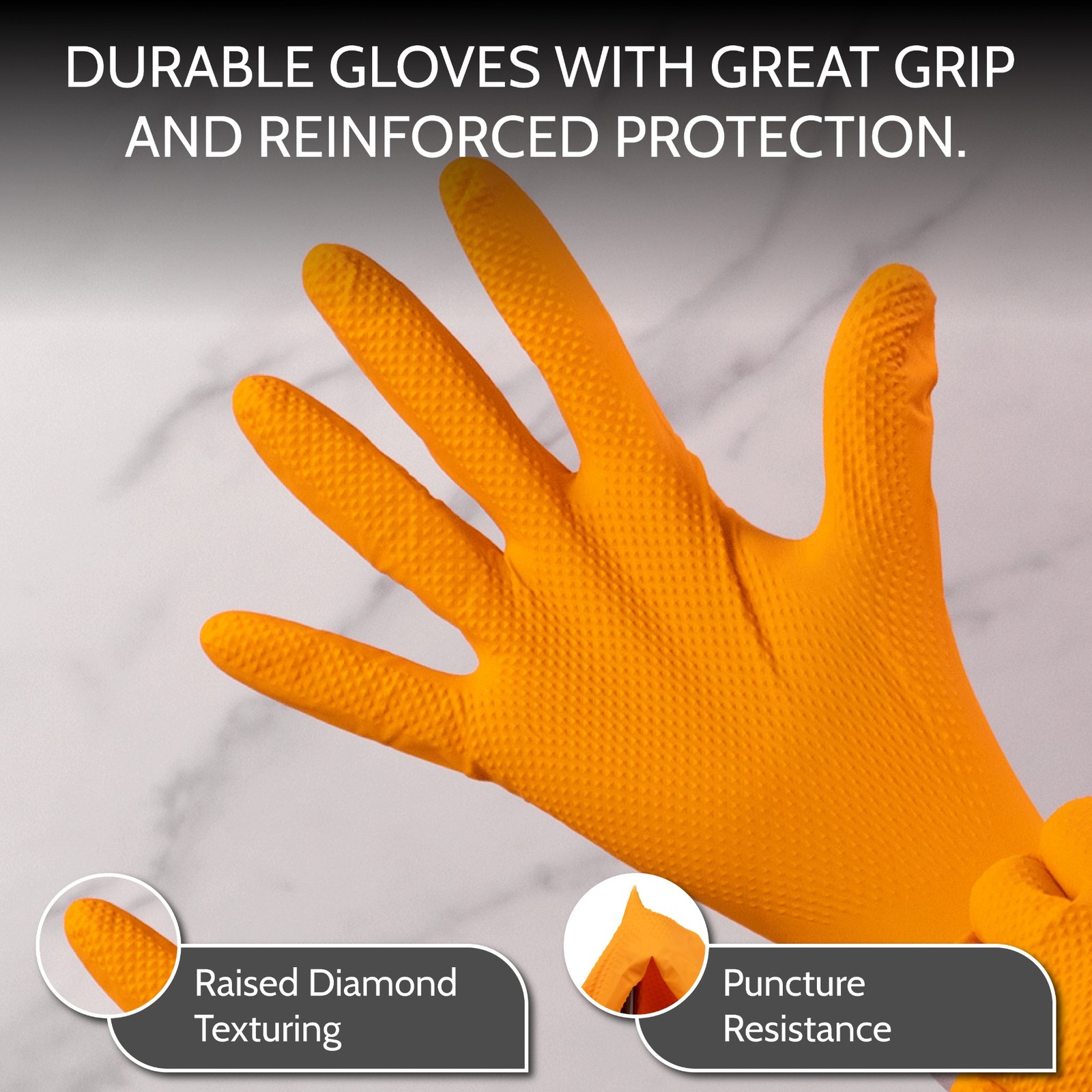 Heavy Duty Orange Nitrile Gloves With Raised Diamond Texture 8-Mil XL-Size 2000