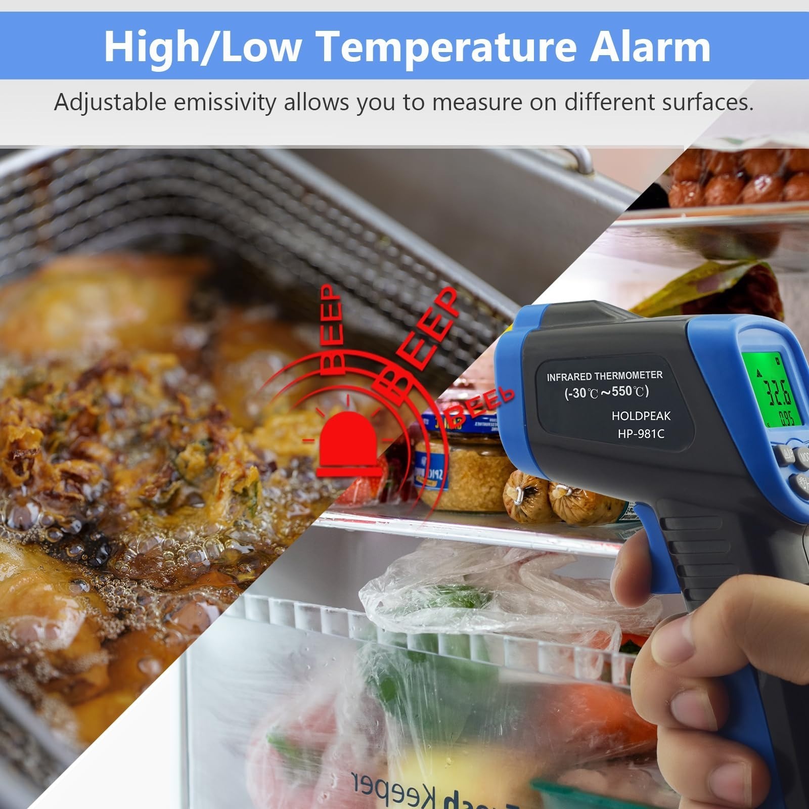 HOLDPEAK 981C Infrared Laser Thermometer -58 to 1022°F 550°C