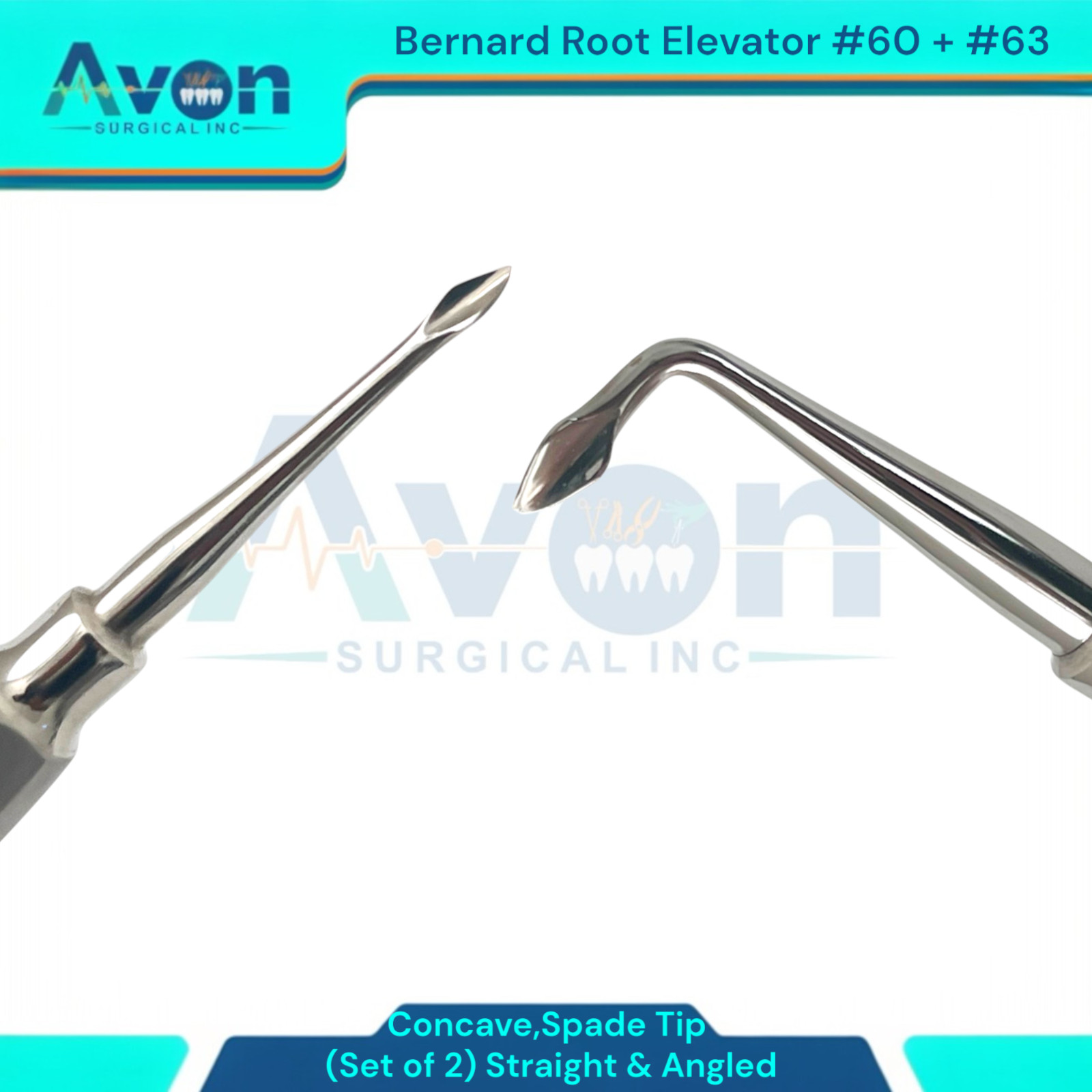 Spade Tip Bernard Root Elevator Pick, #60 Str + #63 Angled, Hollow Handle – 2PK
