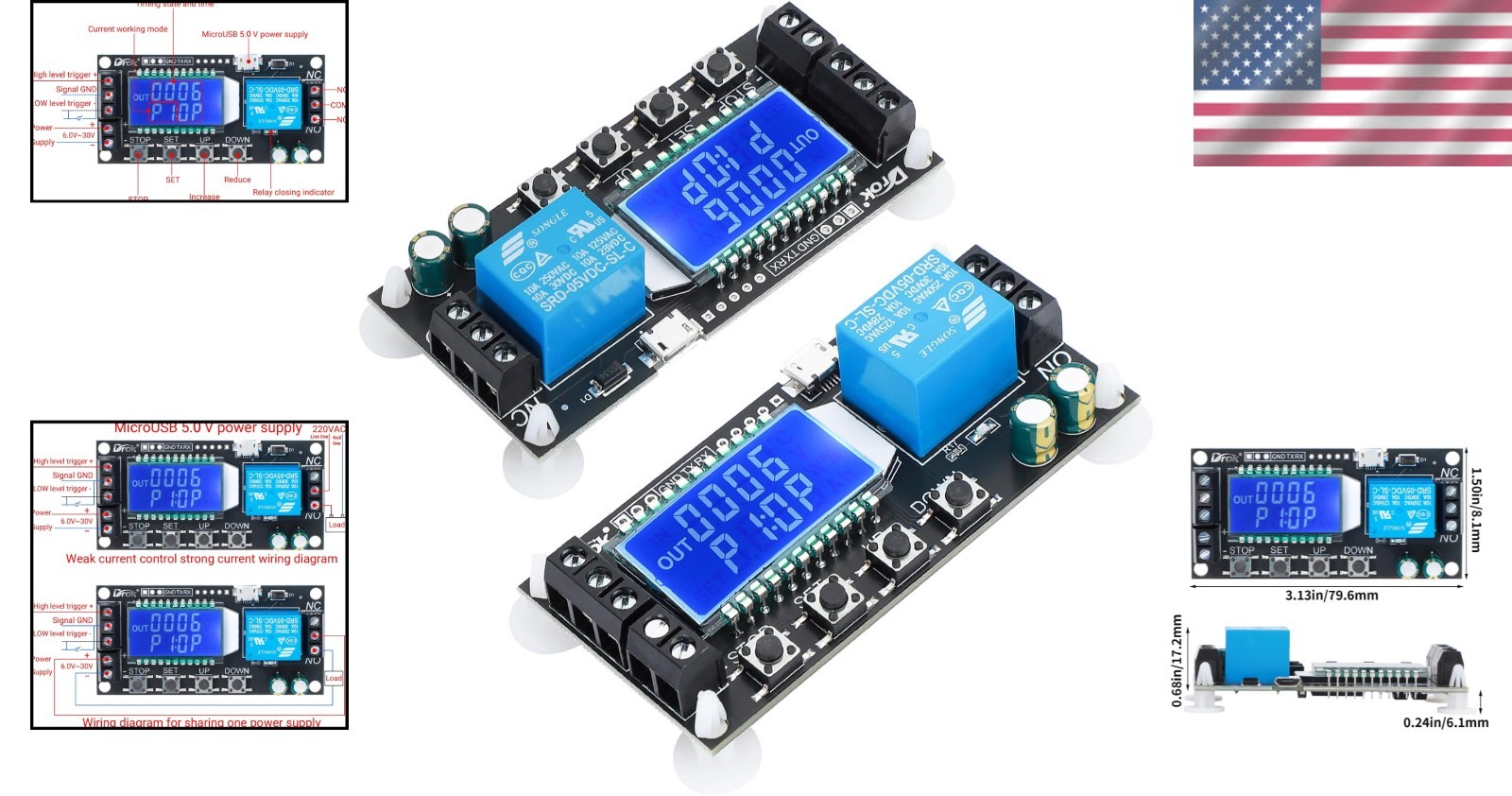 Customizable Time Delay Relay – 2pcs Controller with USB Power and LCD Display
