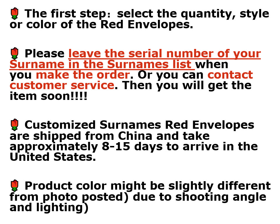 30pcs Customized Surname Red Envelope Creative Hongbao Red Packet Gift Envelopes