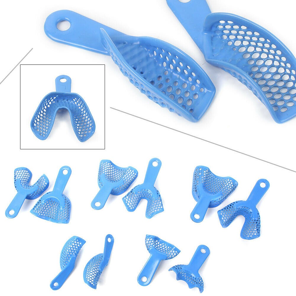 Dental Autoclavable Plastic Steel Impression Trays Denture Blue L/M/S/Q/A Opt