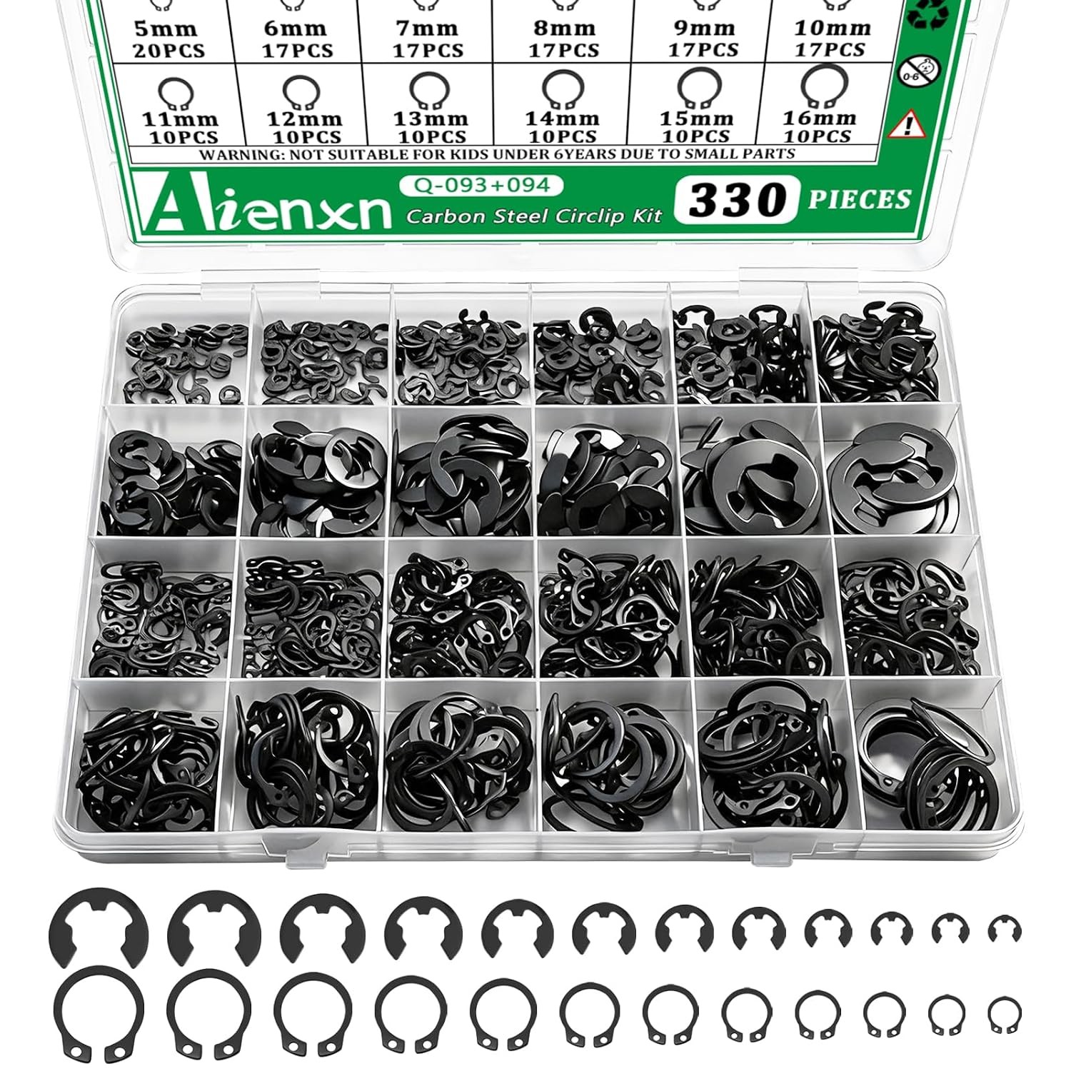 330PCS Snap Rings Assortment Kit, E Clips Assortment Kit (2MM-12MM) and C Clips