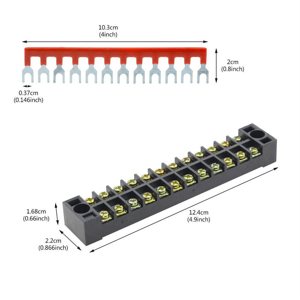 12-Positions Dual Row 600V 15A Screw Terminal Blocks Pre-Insulated Barrier Strip