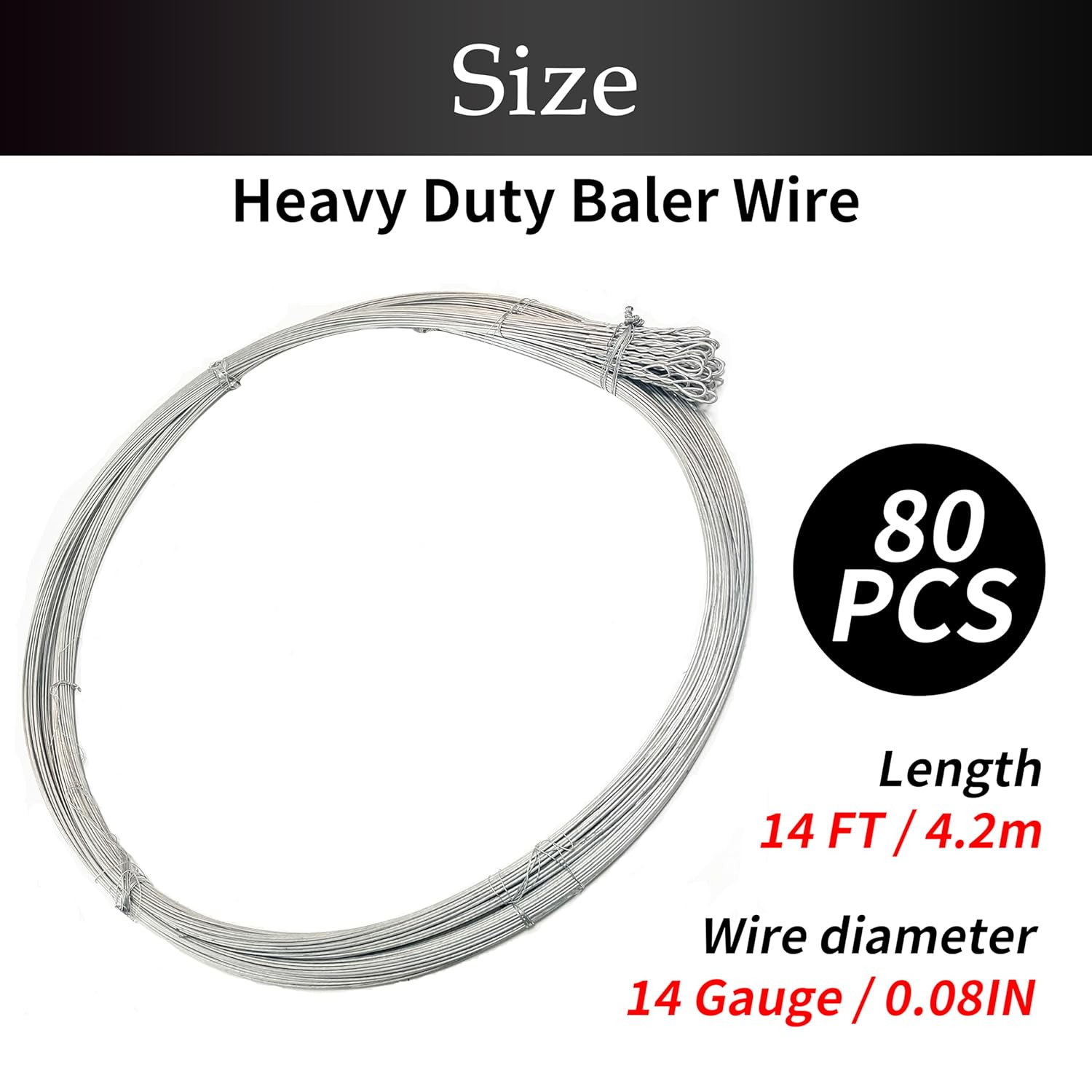 Baling Wire 14 Gauge 14 Ft 80Pcs,Baler Wire Ties Galvanized Steel High Strength