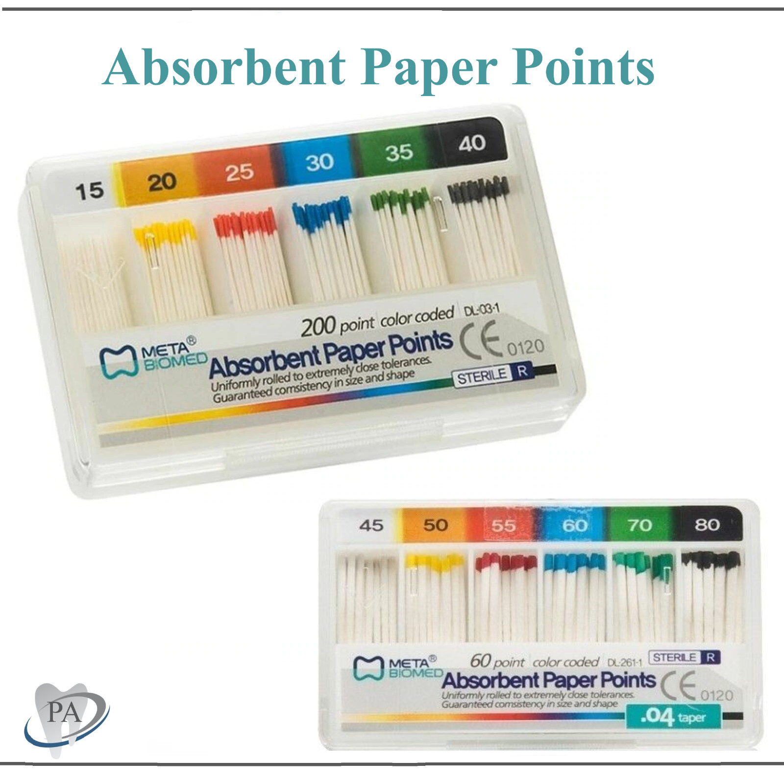 Dental Meta Absorbent Paper Points Sterilized Taper 0.4 / 0.6 or 15/40 or 45/80