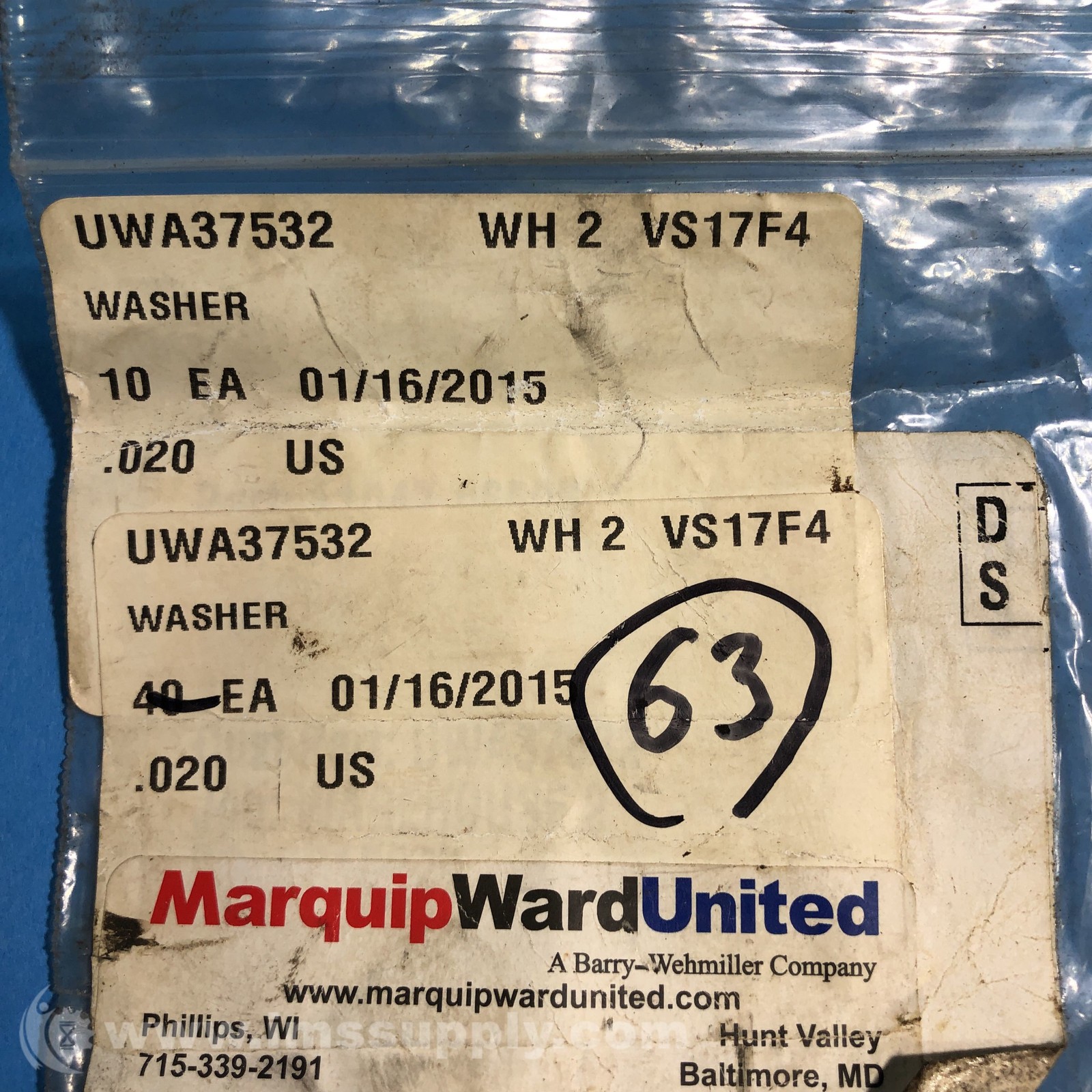 Marquip UWA37532 Bag of 43 Washers FNFP