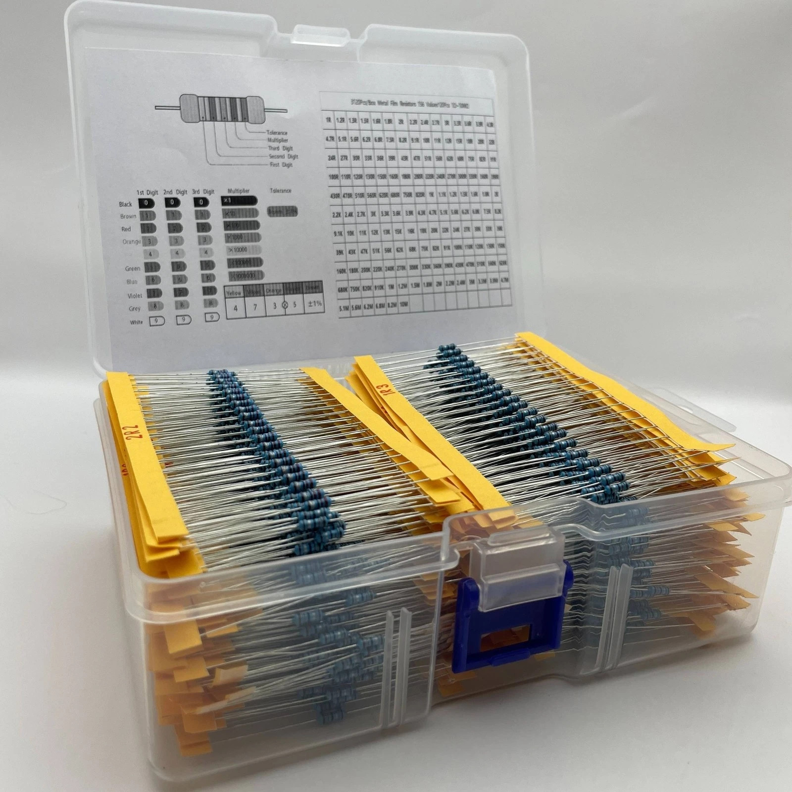 3120pcs 1/4W Metal Film Resistor Kit (1Ω-10MΩ ±1%) 156 Values w/Storage Box