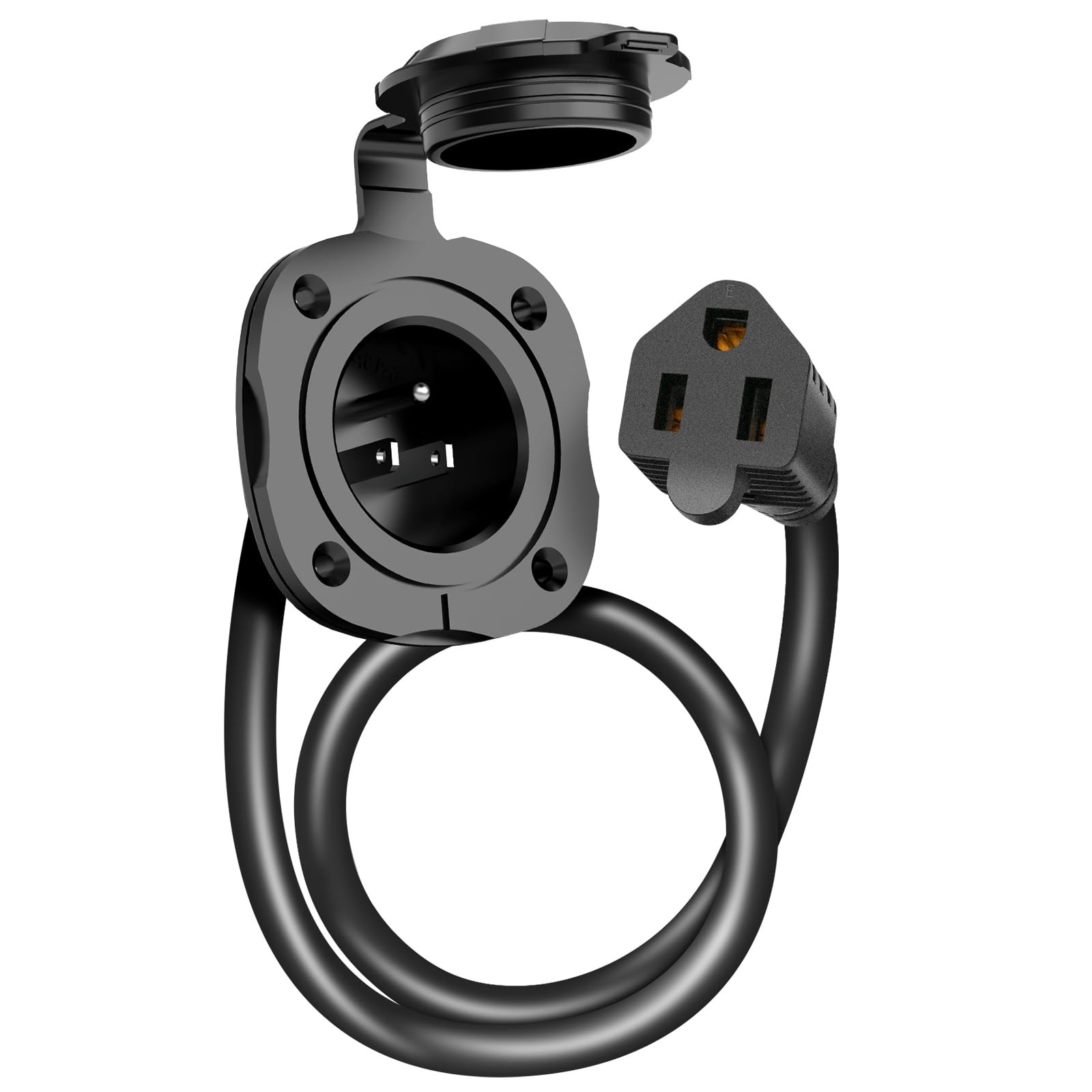 WELLUCK RV Shore Power Inlet Charger Plug 20 Amp 15Amp AC Port Plug, Black