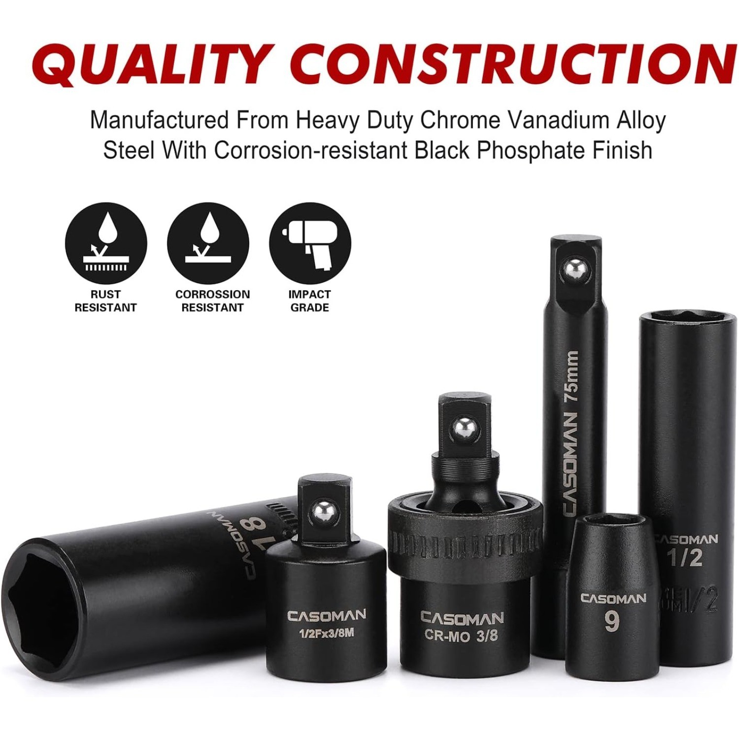 Metric Sockets~ PCS & Standard Drive Socket Impact 3/8″ SAE 49 Set 6-Point