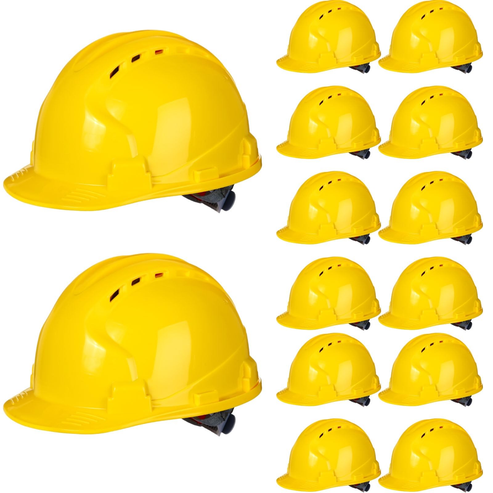 14 Pieces 4 Pt. Suspension Hard Hat Bulk Safety One Size, Yellow