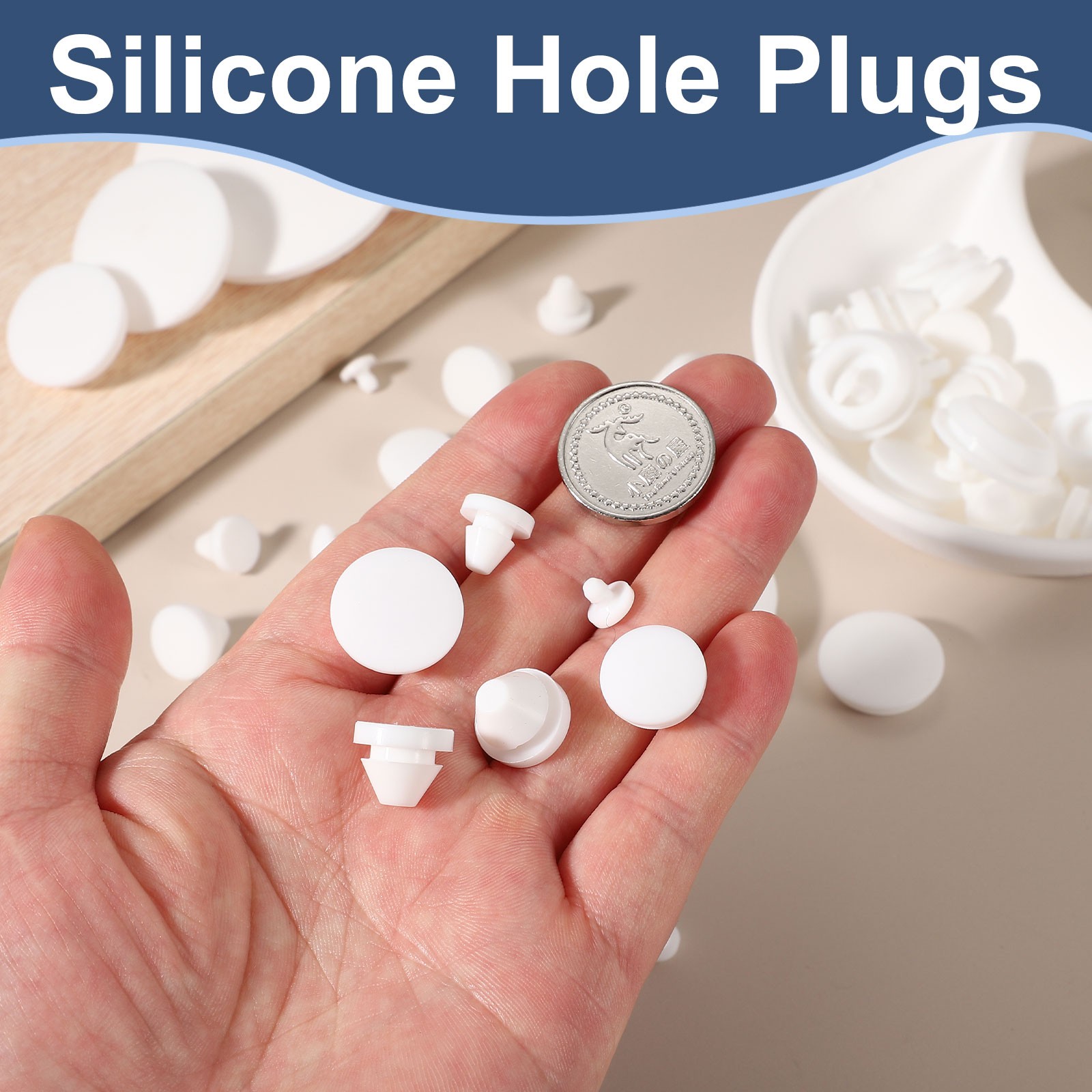 Rubber Silicone Hole Plugs for 14-15 mm Round Holes 14 mm & 20 Pack & White